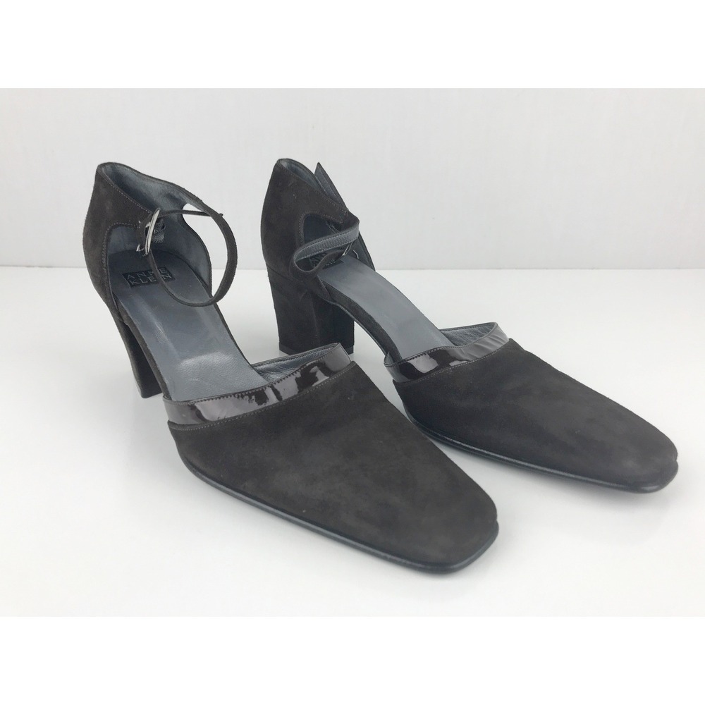 Anne Klein Brown Suede Ankle Strap Square Toe Block Heel Pumps Shoes‎ Size 7